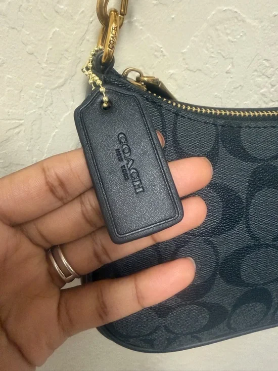 COACH Black Signature Small Shoulder Bag with Gold Chain - Picture 4 of 5